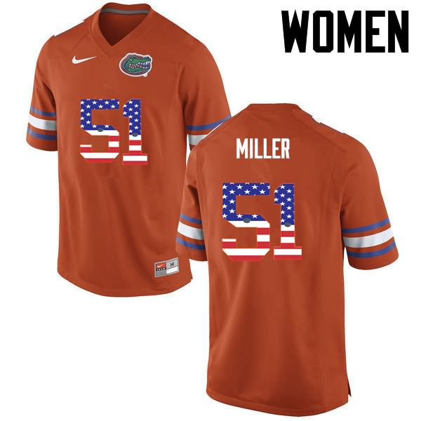 NCAA Florida Gators Ventrell Miller Women's #51 USA Flag Fashion Nike Orange Stitched Authentic College Football Jersey OYP3564SM